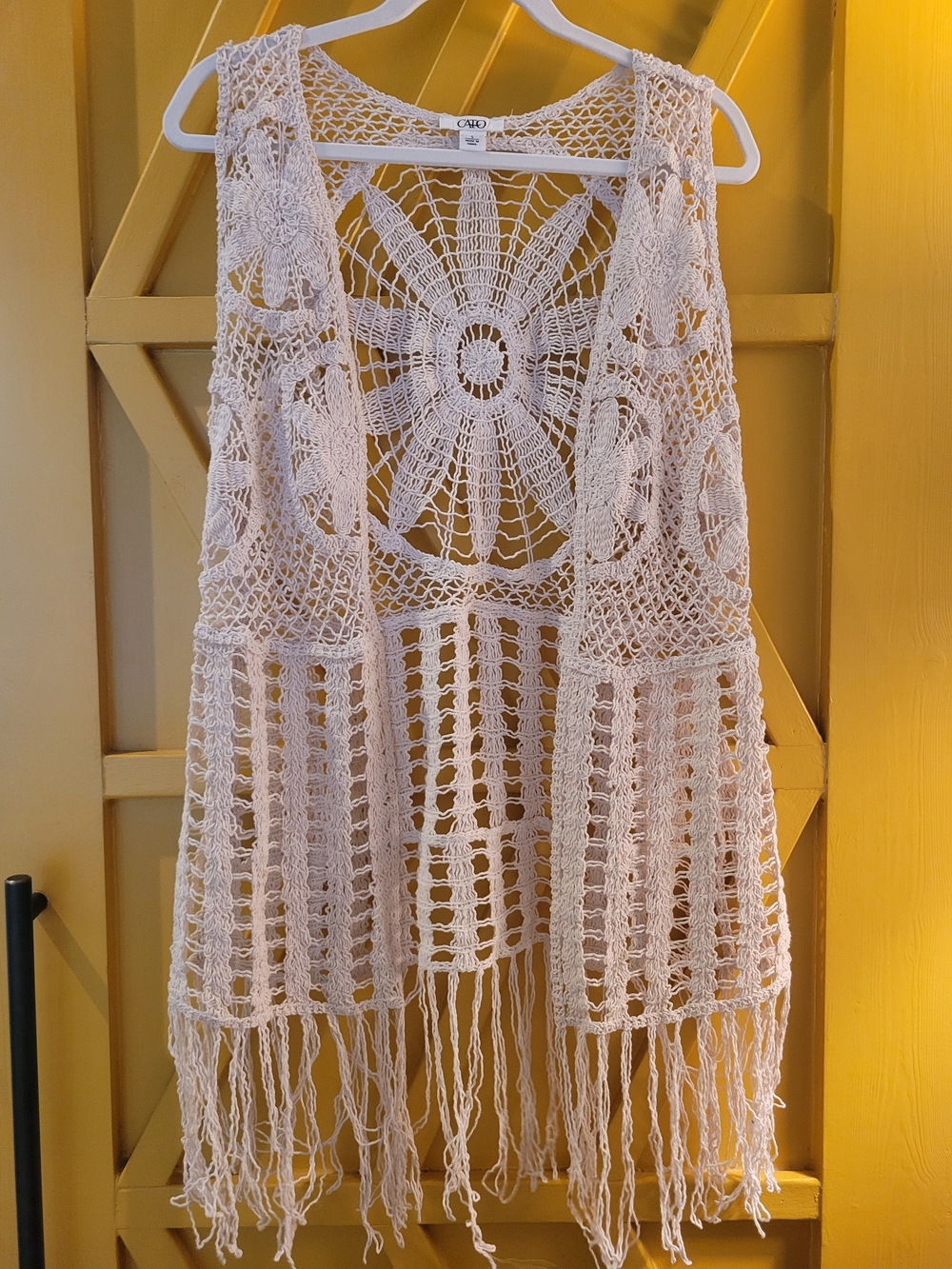 Cato Cream Crochet Fringe Vest - Openwork Boho Layer